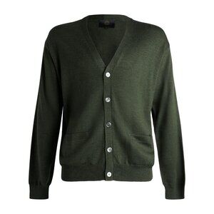 Viyella Merino Wool Button Front Cardigan Sweater - Dark Green - XL